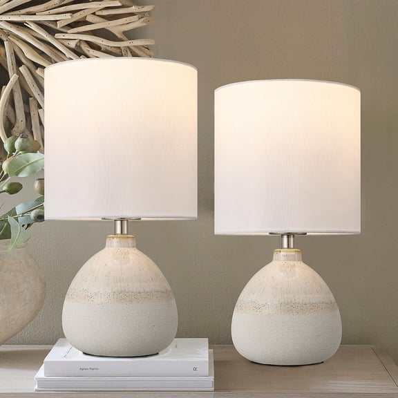 Set of 2 Ceramic Table Lamp for Bedroom, Small Table Lamp White Rustic Lamp Set Bedside Table Lamps for Nightstand Side Table Lamps for Living Room, 13.7IN