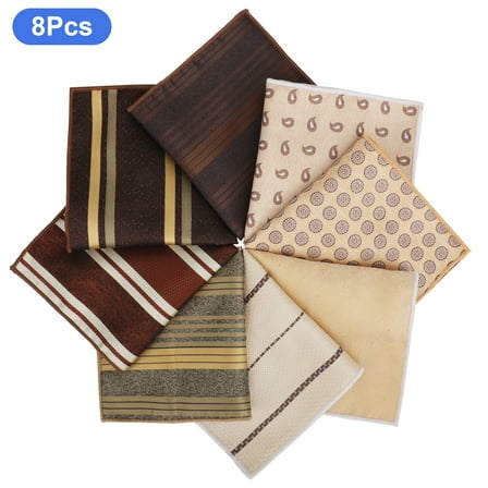 TSV 8pcs Pocket Square for Men, 9 x 9" Classic Jacquard Handkerchiefs, Soft Polyester Silk Hankies