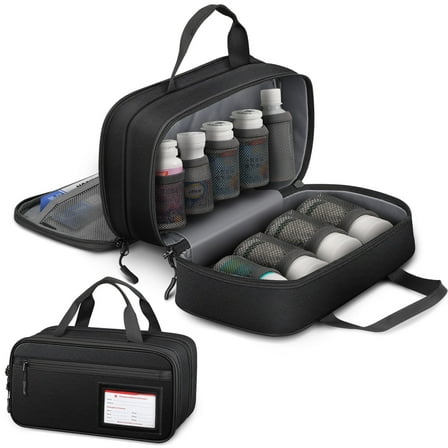 SITHON Pill Bottle Organizer Medicine Storage Bag Medication Travel Carrying Case Manager with Handle, Detachable Pockets Modular for Medications, Vitamins, Medical Supplies, Black