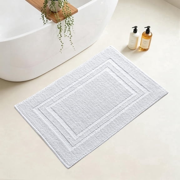Yiannan 17x24 Inch Cotton Bath Rug, Soft Absorbent Non Slip Mat, Machine Washable Non Shedding, Fashionable Mat for Bathroom, Kitchen and Laundry,Light Gray