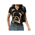 thumbnail image 3 of VISgogo Camisa de mujer, manga corta, cuello de solapa, estampado de corazón, informal, fiesta, casual, tops cortos, jersey elástico VISgogo moda, 3 of 9