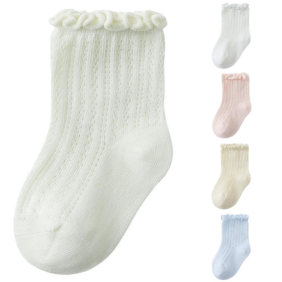 Xijirk Solid Baby Ruffle Mesh Crew Socks Breathable Thin Hollow Socks for Summer 0-1 Years