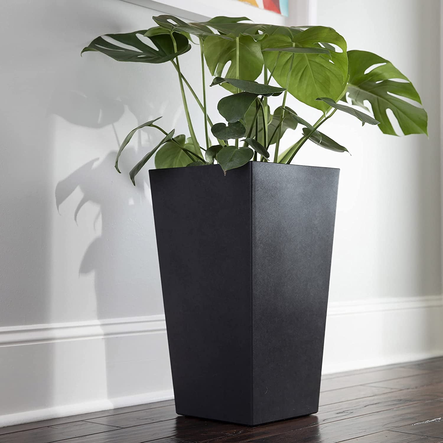 Unbranded Finley Tall Square Planter - Matte Textured, 20"/Black, Plastic, Indoor/Outdoor — Residential Use, Standard Application