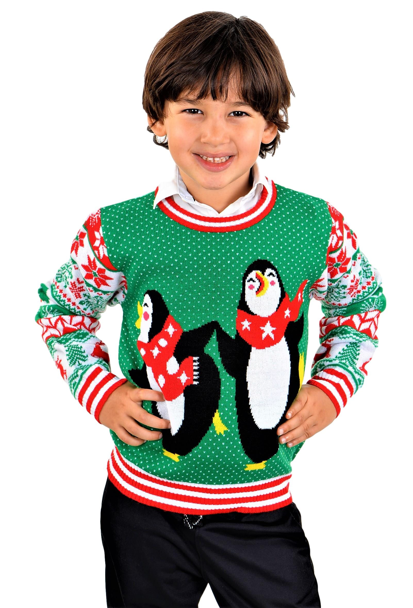 SoCal Look Girls Ugly Christmas Sweater Penguin Reindeer Pullover Green 