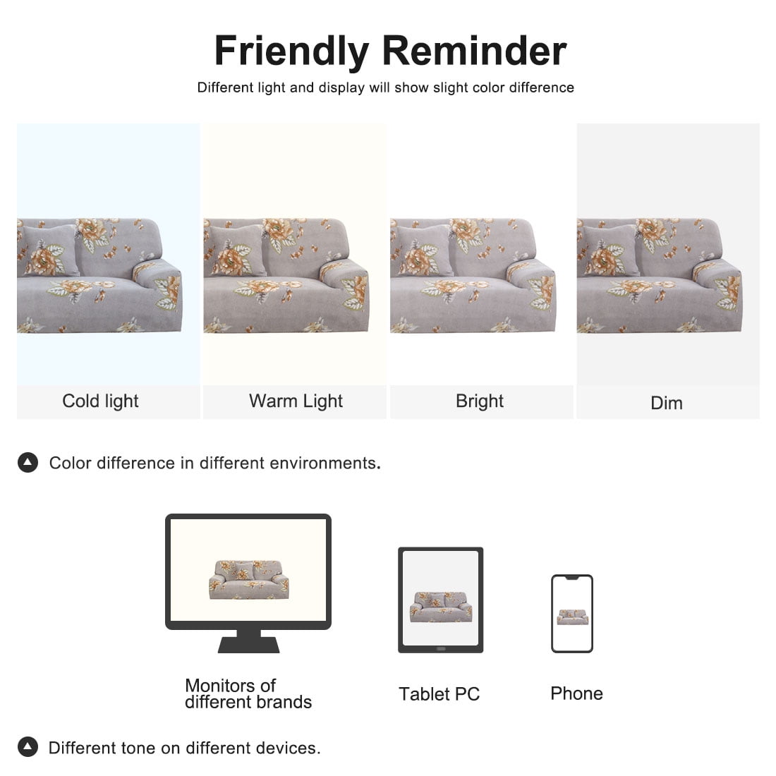 PiccoCasa Stretch Sofa Slipcover Floral Print Washable Couch Cover, Large, #F