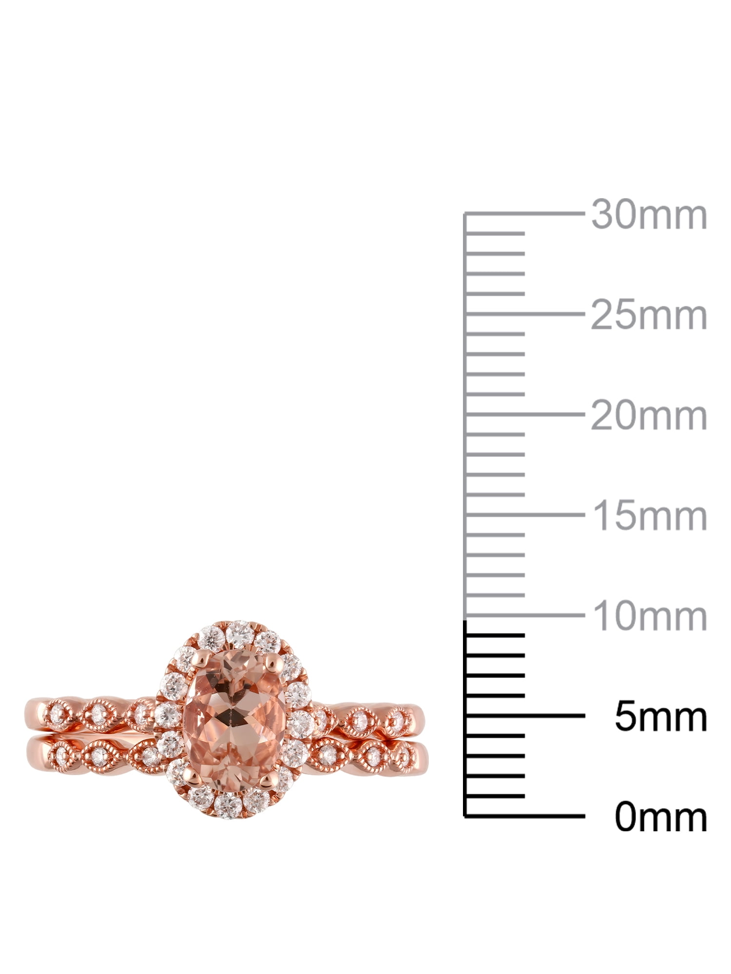 1/4 Carat T.W. (I2 clarity, H-I color) Brilliance Fine Jewelry Oval cut Morganite and Diamond Bridal set in 10kt Pink Gold, Size 9
