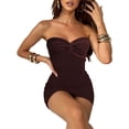 thumbnail image 3 of VISgogo Ladies Bodycon Vestido Corto de Punto, Verano Mujer Color Sólido Sin Tirantes Pecho Anudado Sin Mangas Sin Espalda Falda a la Cadera VISgogo moda, 3 of 4