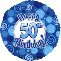 PMU Happy Birthday 50 Blue Dazzeloon Balloon (18 Inch Mylar) Pkg/5