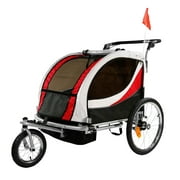 Clevr 3-in-1 Double Seat Stroller and Jogger Bike Trailer, Red