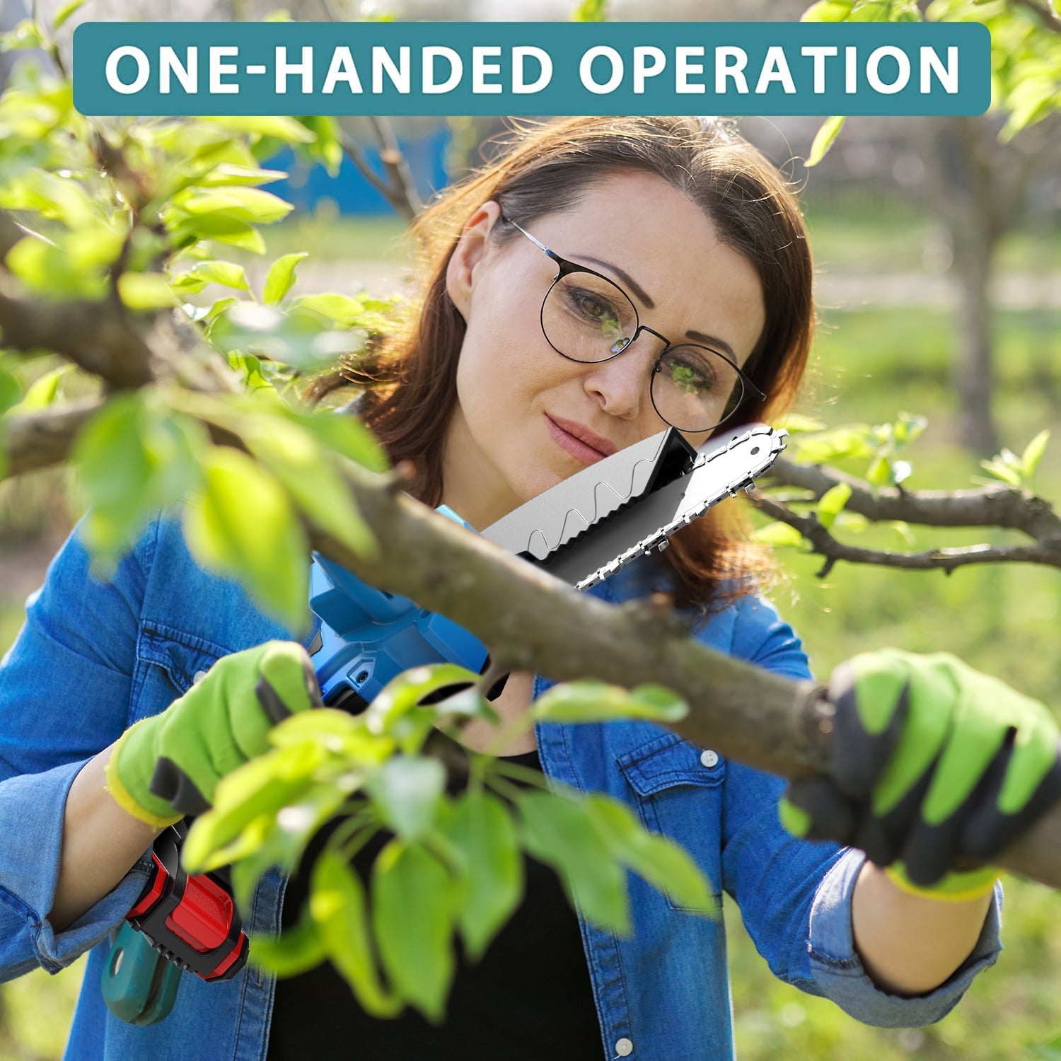 Qunler 6 inch & 4 inch Mini Chainsaw, 2-in-1 Cordless Power Chainsaws with 2 Rechargebale Battery, Electric Pruning Saw for Garden Outdoor Tree Trimming Branch Wood Cutting