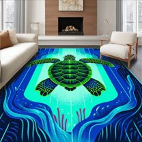 Flatwoven High Traffic Area Rug, Vibrant Underwater Scene Motif, Non Slip, Stain Resistant, Washable Area Rugs for Living Room, Bedroom(Blue, 4X6)