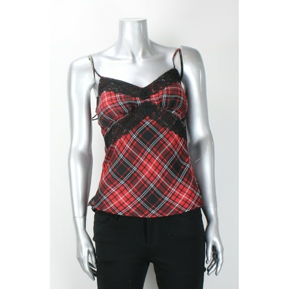 Xoxo Red Lace-Trim Padded Plaid Camisole XS $ 46