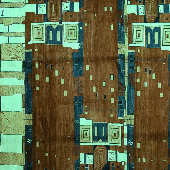 Ahgly Company Machine Washable Indoor Square Abstract Turquoise Blue Contemporary Area Rugs, 3' Square