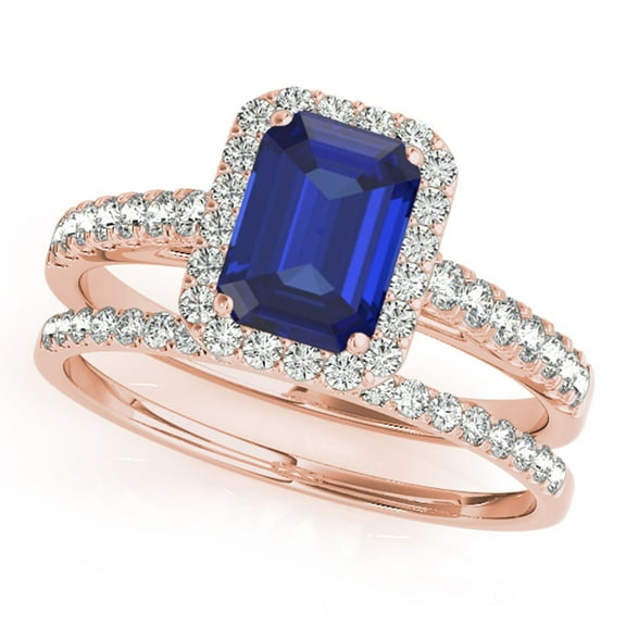 Mauli Jewels Engagement Rings for Women 0.9 Carat Diamond And Emerald Shape Tanzanite Bridal Set Ring 4-prong 10k Rose Gold