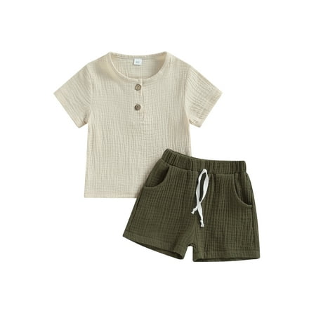 

Suanret 2PCS Toddler Kids Boys Tops Shorts Clothes Sets Short Sleeve T-Shirt Shorts Summer 2Pcs Outfits Apricot 3-4 Years