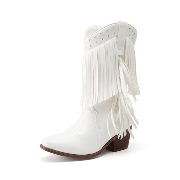 Botas de Vaquera para Niñas DREAM PAIRS Blancas con Flecos Talla 3