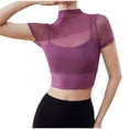 thumbnail image 1 of Tops de Yoga para Mujeres Malla Fija Almohadilla de Pecho Cuello Redondo 3/4 Manga Color Sólido, Desgaste Atlético Casual, Tops Deportivos para Mujeres, 1 of 5