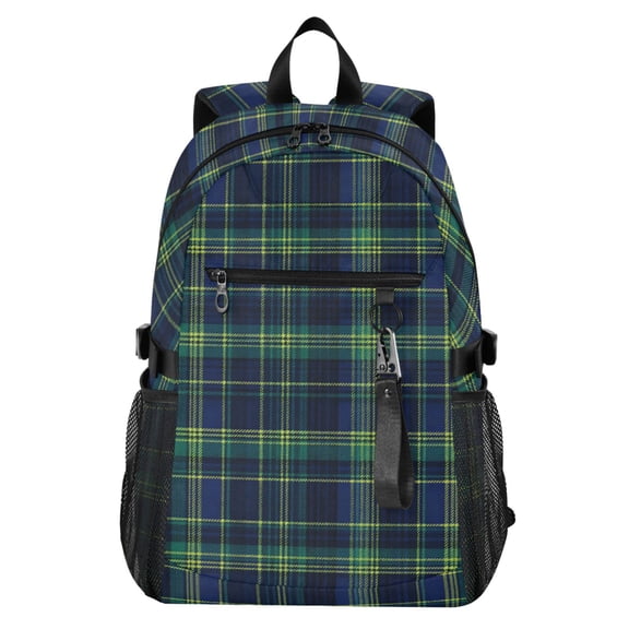 JIALIOU 14" Laptop Backpack Waterproof Airline Approved Stylish Casual Daypack for Travel Business College Work, Blue Yellow Plaid Pattern