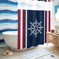 thumbnail image 5 of No Hook Shower Curtain with Built-in Rings - Nautical Coastal Rudder Washable Waterproof Fabric Bathroom Curtains for Hotel,Rentals, 60 X 72 Inch Long , Navy Blue Red Stripes, 5 of 9