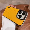 thumbnail image 4 of Funda de cuero Magsafe de doble Color para iPhone, cubierta magnética mate a prueba de golpes para iPhone 12, 13, 14, 15 Pro Max, 15 Pro, 4 of 5
