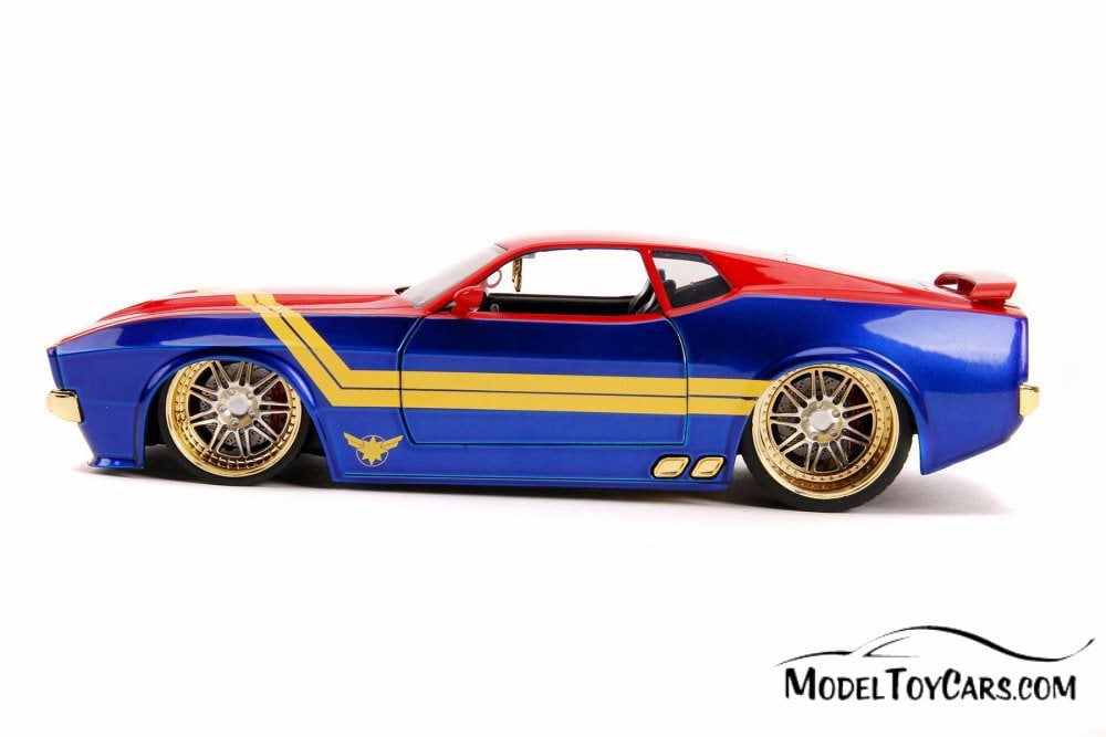 1973 Ford Mustang Mach 1 with Captain Marvel Figure, Red and Blue - Jada 31193/4 - 1/24 Scale Diecast Model Toy Car
