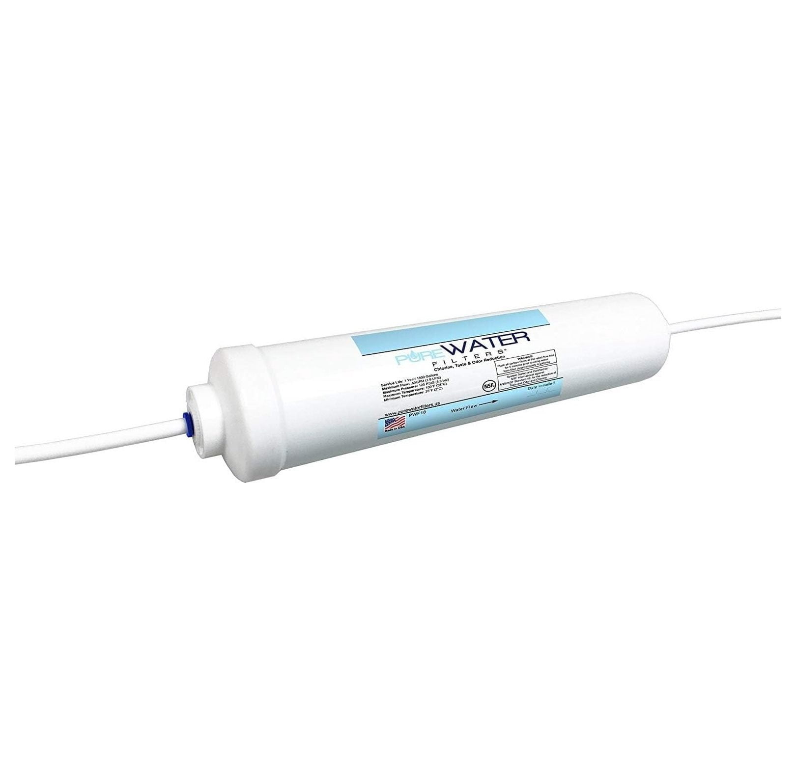 Inline Water Filter Kit for Refrigerator - NSF Certified - 1/4" Quick Connect - Ice Maker Filter Replacement - Chlorine & Odor Reduction - 15ft Water Line