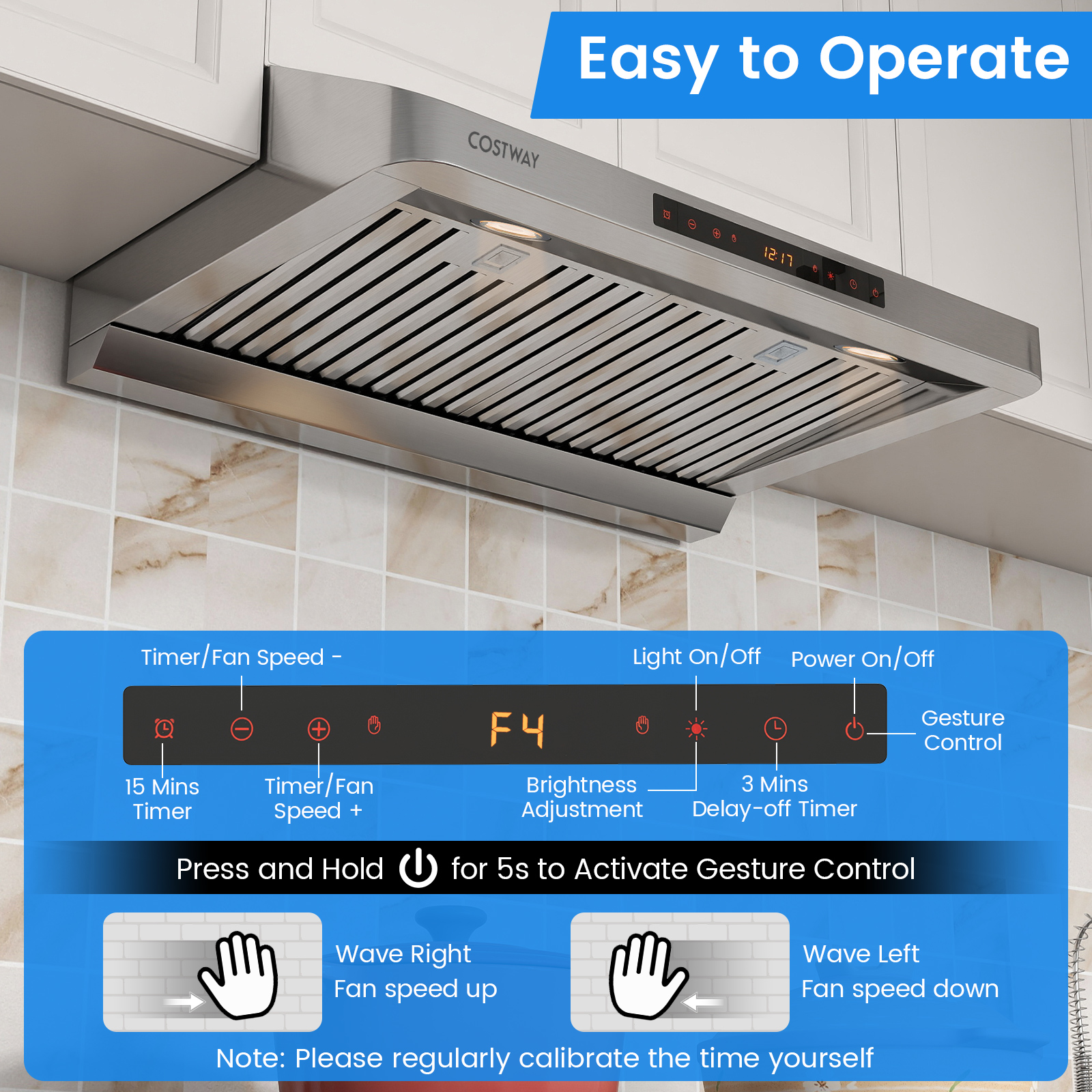 Gymax 30 Inch 900 CFM Under Cabinet Range Hood w/Oil Collector 4 Fan SpeedsTimer