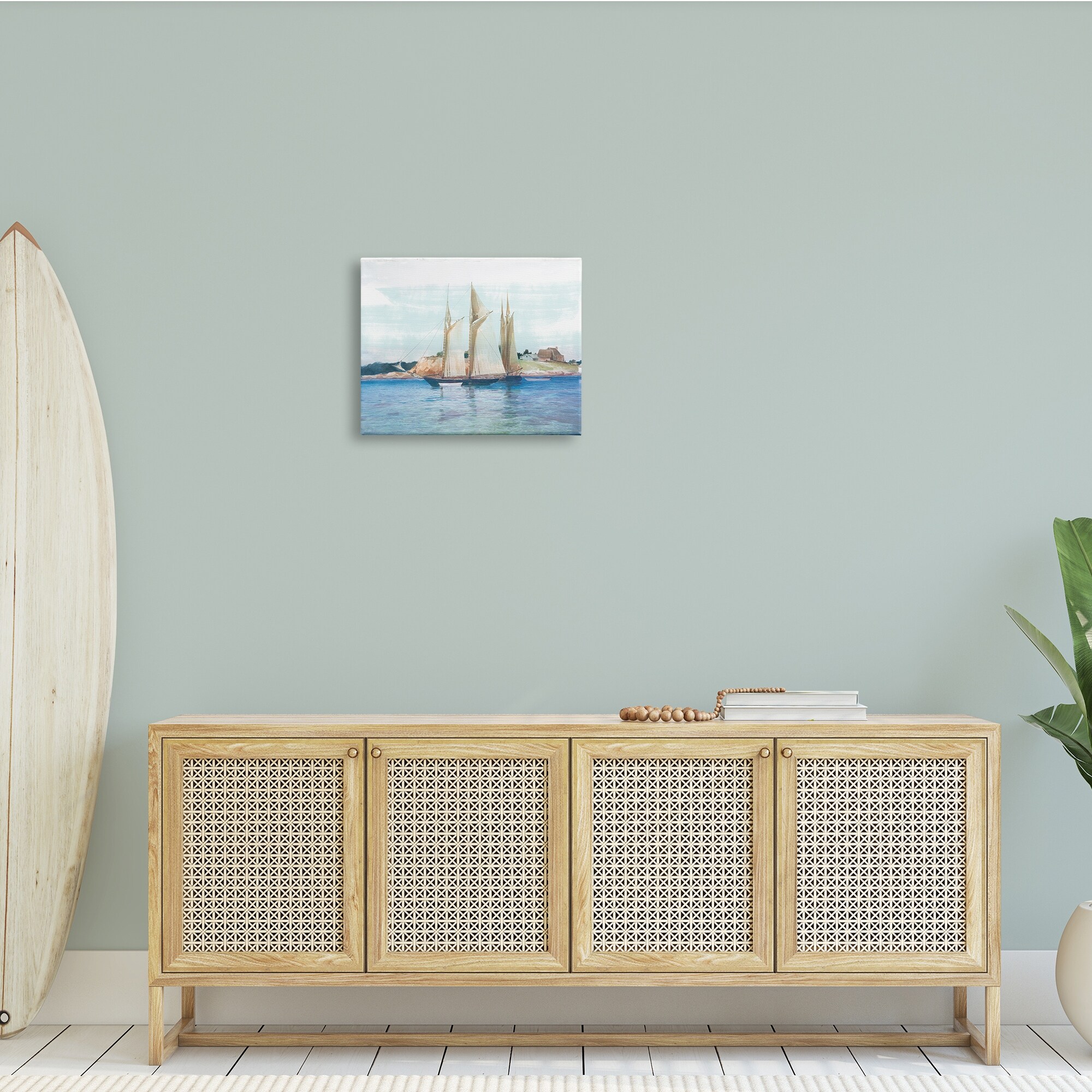 Stupell Industries Traditional Sailboat Ocean Landscape Cliffside Coast Painting, 48 x 36, Design by Lula Bijoux Studio