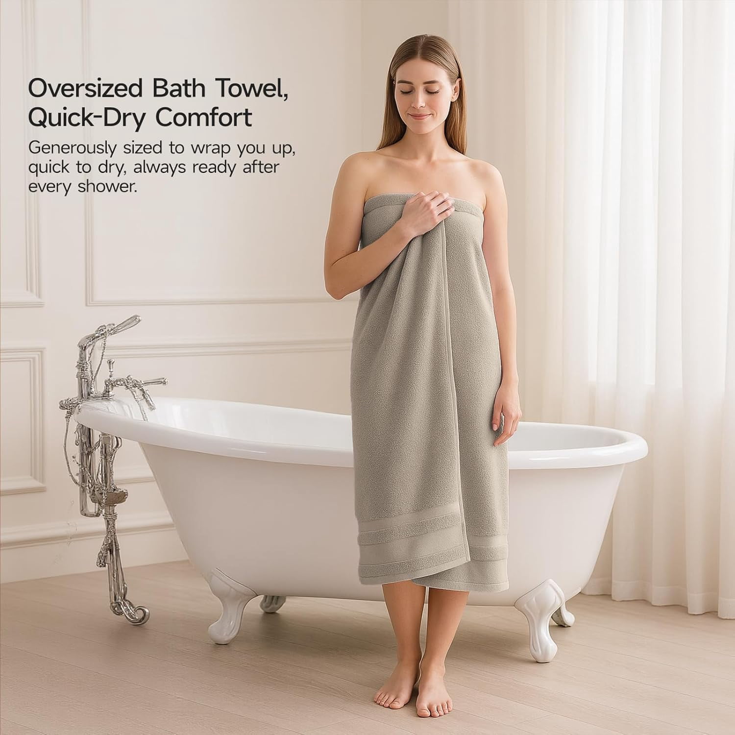 100% Cotton Bath Towels Set of 2, Oversized Bath Sheets 35 x 70 Inches, Soft & Absorbent Large Bathroom Towels, Quick Dry Cotton Towels for Bathroom, Gym, Spa, Pool & Family Use, Camel