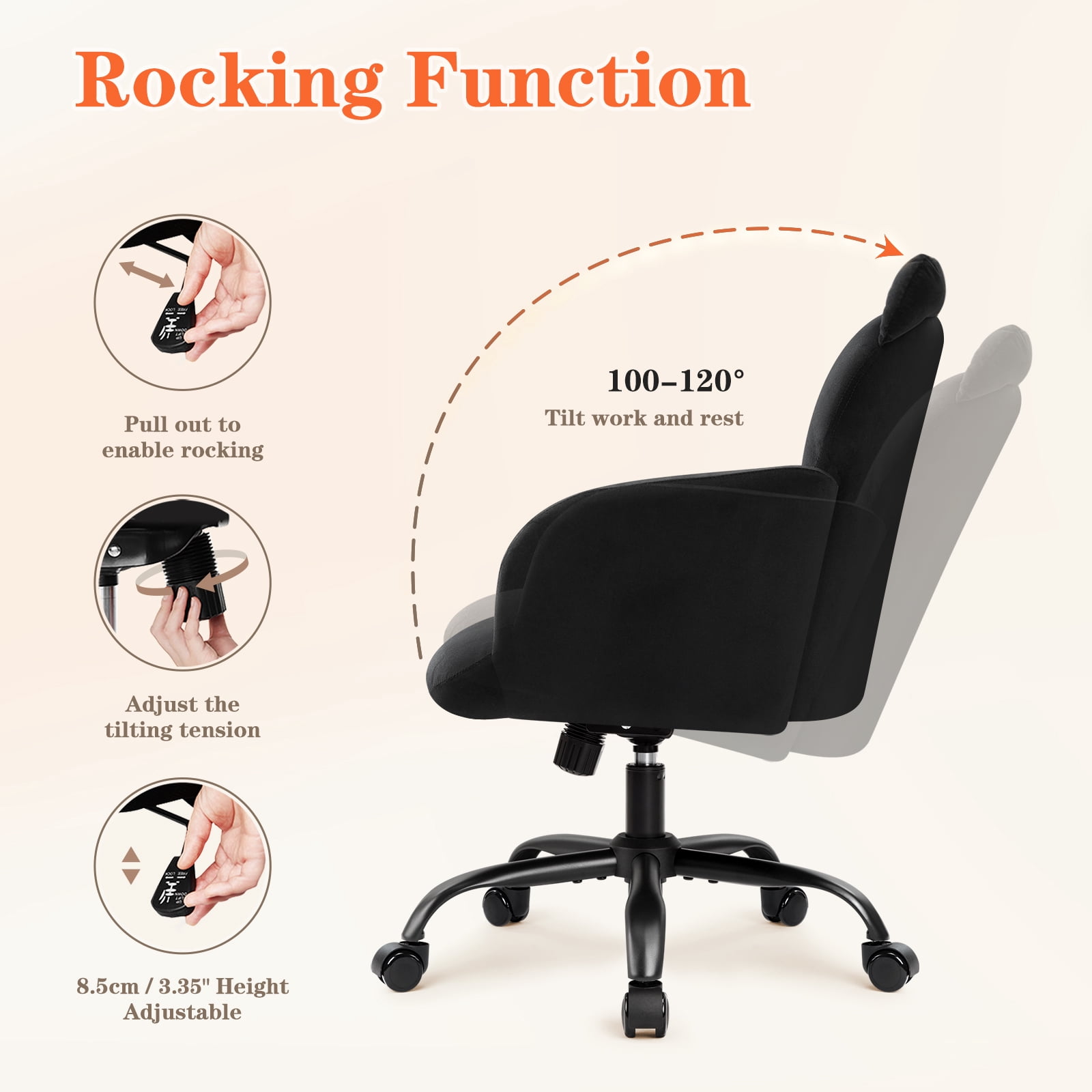 Ergonomic Office Chair for Women  Cute Pet Cat Themed, Velvet Upholstered, Wide Seat, Tufted Desk Chair for Bedroom Study