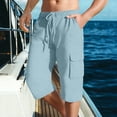 thumbnail image 2 of Hurxie Men's Cargo Shorts Casual Twill Elastic 3/4 Capri Pants Below Knee Long Shorts with Pockets Light Blue,2XL, 2 of 5