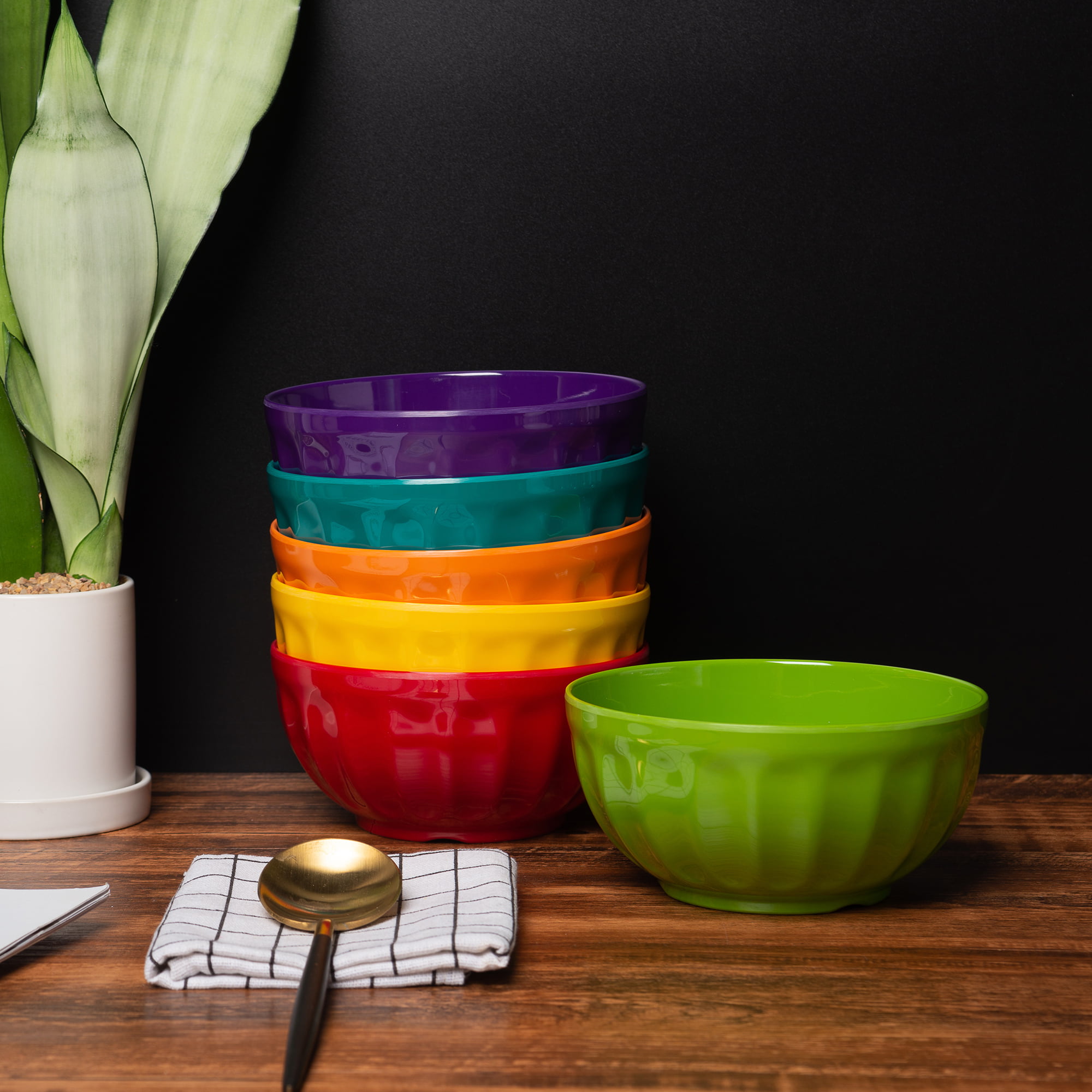 KX-WARE Plastic Bowls with Lids Set of 6 - Unbreakable and Reusable 6-Inch Plastic Cereal/Soup/Salad Bowls Multicolor, Microwave/Dishwasher Safe