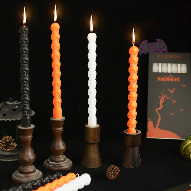4PCS Halloween Candles Taper Candles Halloween Taper Candles Ghost Candles Skeleton Taper Candles Long Halloween Wax Candles Gothic Skull Candle Decor Creepy Skeleton-Shaped Candles