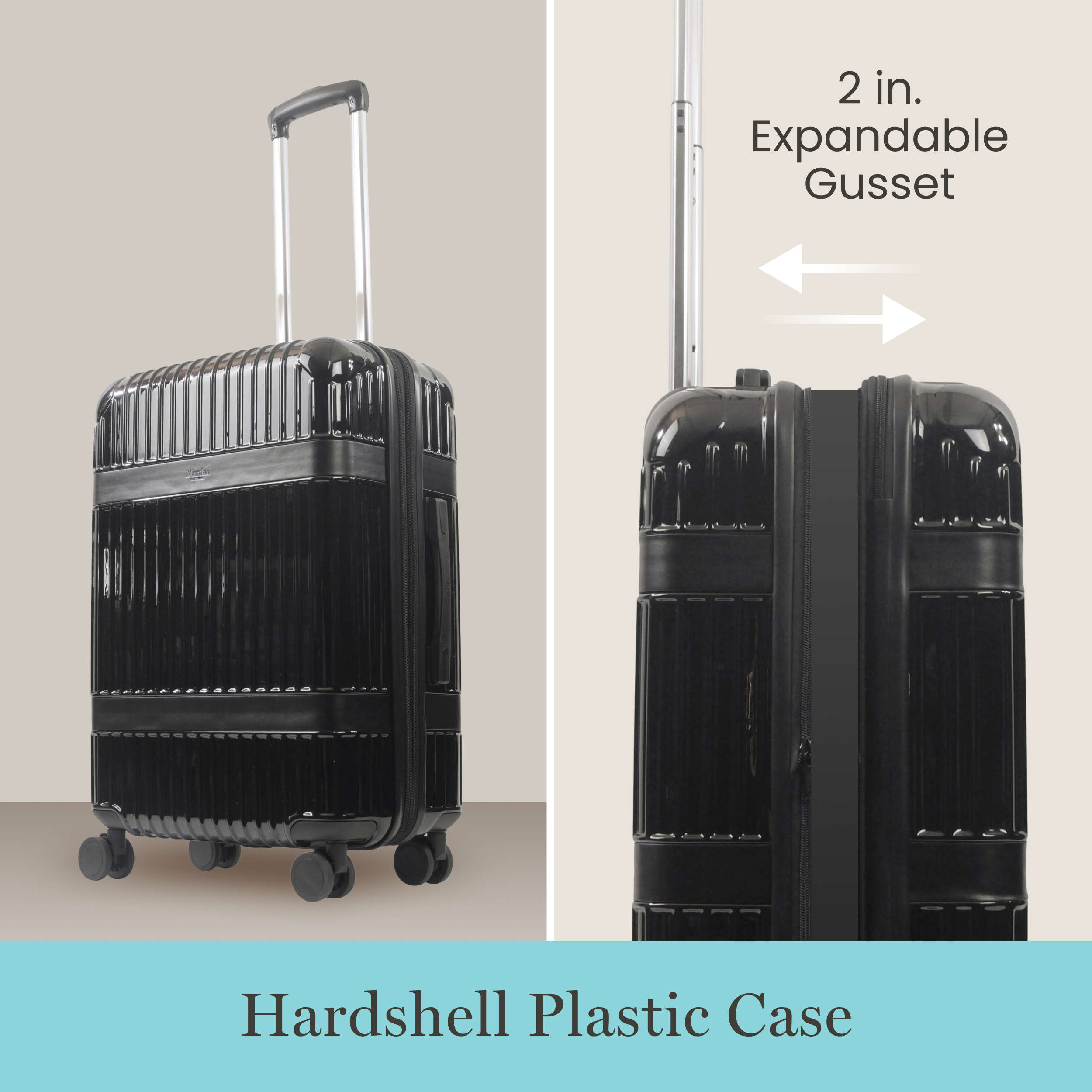 Martha Stewart The Bedford 26 Inch Rolling Luggage, Hardshell Suitcase with Spinner Wheels, Black