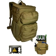 Cooler Backpack, Tactical, Insulated. Heavy Duty, Extra Large for Hiking, Camping, Day Trips, Beach. Bonus, Credit Card Multi Tool Included (Khaki)
