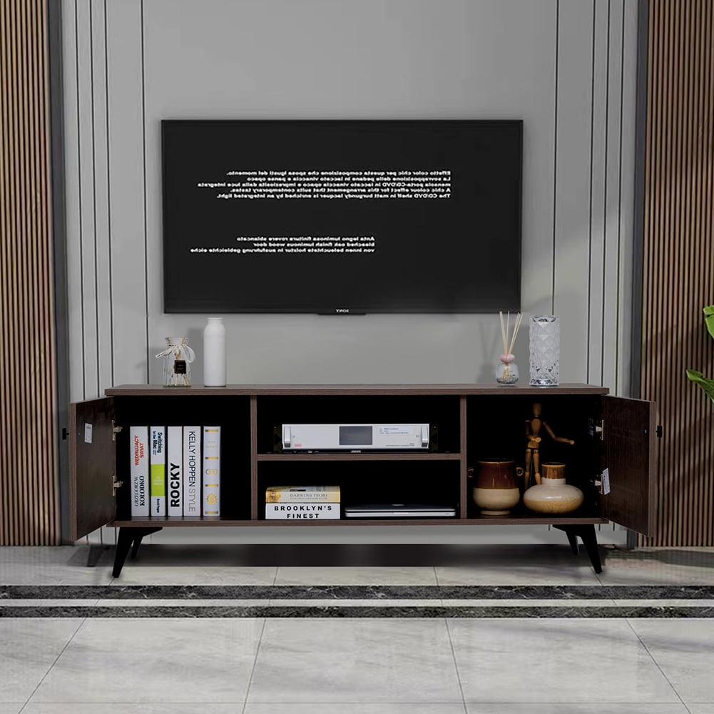 Kadyn Modern TV Stand, Wood TV Cabinet for up to 58 inch, TV Entertainment Center with Cabinet for Living Room, Rustic Brown