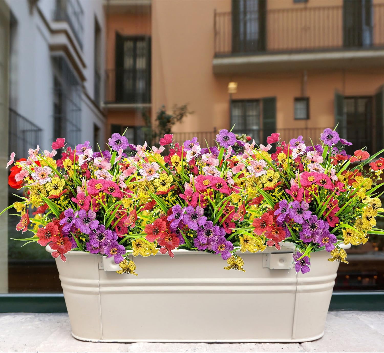 10 Bundles Outdoor Artificial Flowers UV Resistant Plastic Fake Plants Faux Silk Flowers for Home Indoor Outside Front Porch Pots Potted Garden Decoration (Mixed Color)