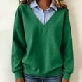 thumbnail image 5 of Erwazi Womens Sweatshirt Shirt Collar Fake Two Piece Color Block Long Sleeve Solid Loose Fit Pullover Daily Trendy Casual Tops, 5 of 7