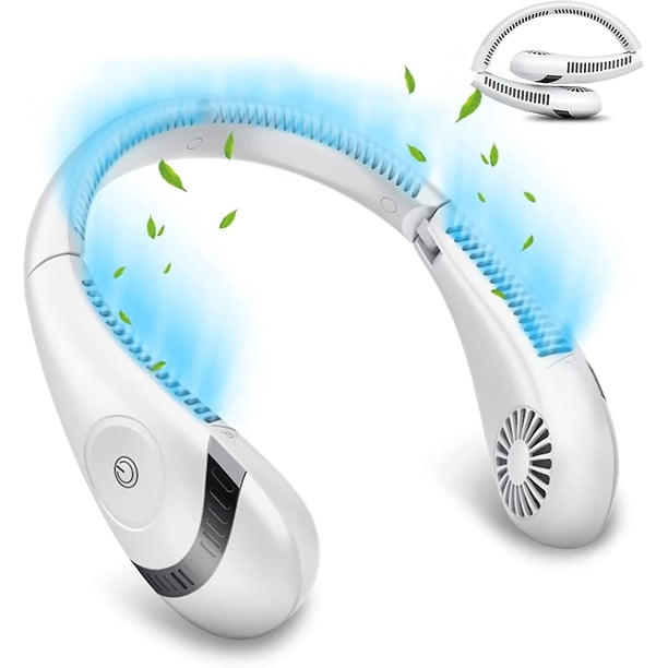 Portable Neck Fan, 5000mAh Foldable Neck Fan Hands Free Wearable Leafless Fan Silent Bladeless 360 Cooling Hanging Neck Fan