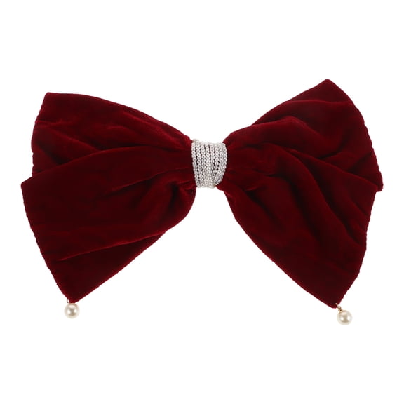 BESTYASH Dark Red Large Bow Hair Clamp with Velvet Fabric for Secure Hold