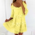 thumbnail image 2 of Vestido largo de encaje con hombros descubiertos para mujer: falda escalonada, mangas con volantes, elegante para bodas y fiestas, 2 of 8