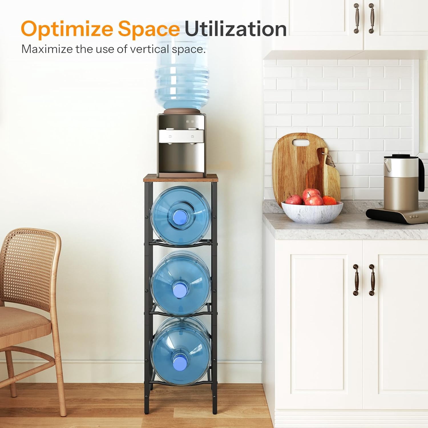 Water Jug Rack, Water Bottle Holder, 5 Gallon Water Jug Rack, 4-Tier Water Cooler Storage Rack, Water Dispenser Stand, for Kitchen, Living Room, Office, Black