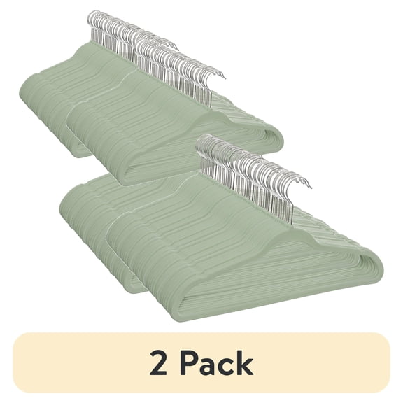 (2 pack) Better Homes & Gardens Velvet Adult Clothing Hangers, 100 Pack, Green, Non-Slip, Space Saving