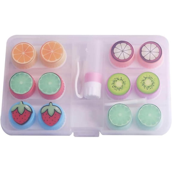 Contact Lens Case Fruit Colored Lenses Container Holder Storage Box Travel Kit (Tweezers and Applicator Set Included)