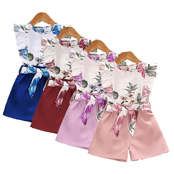 YTDSCS 2Pcs Girls'Summer Short Set for Kids Toddler,4-7 Years Old Sleeveless Floral Printed Pullover Top Shorts Pant Stylish Clothes Set