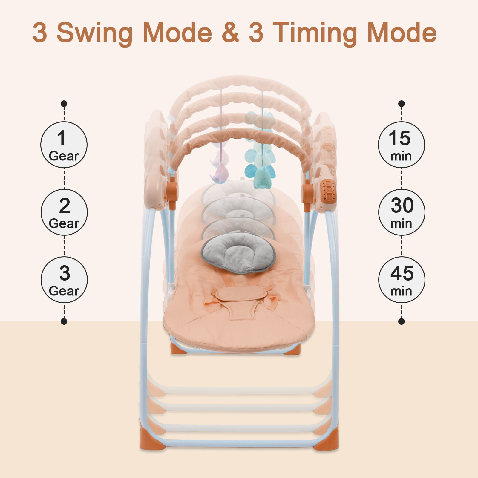 JieC Electric Baby Swing with Toy, Unisex, Suitable for Newborns From 0-36 Months,Brown