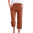 thumbnail image 1 of Women's Spring And Summer Solid Color Pocket Drawstring Linen Casual Loose Cropped Pants - Comfortable for Home, Outdoor, 1 of 6