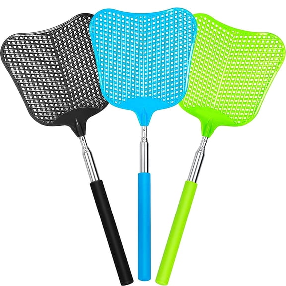 Telescopic Fly Swatter Plastic Large Bug Swatter That Work with Stainless Steel Extendable Handles for Indoor and Outdoor