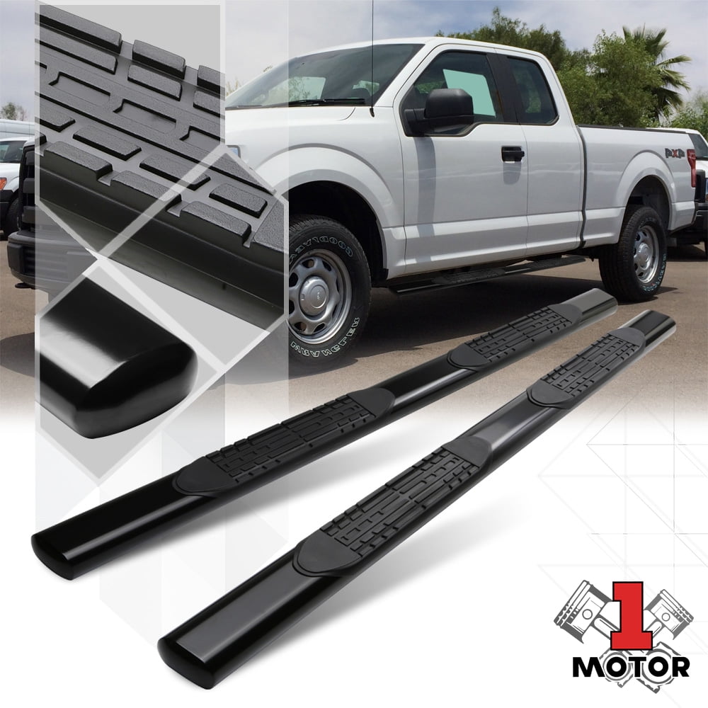For 15-18 Ford F150//F250//F350 Super Duty Crew Cab Pair Black 5 inches Wide Oval Tubing Side Nerf Step Bar