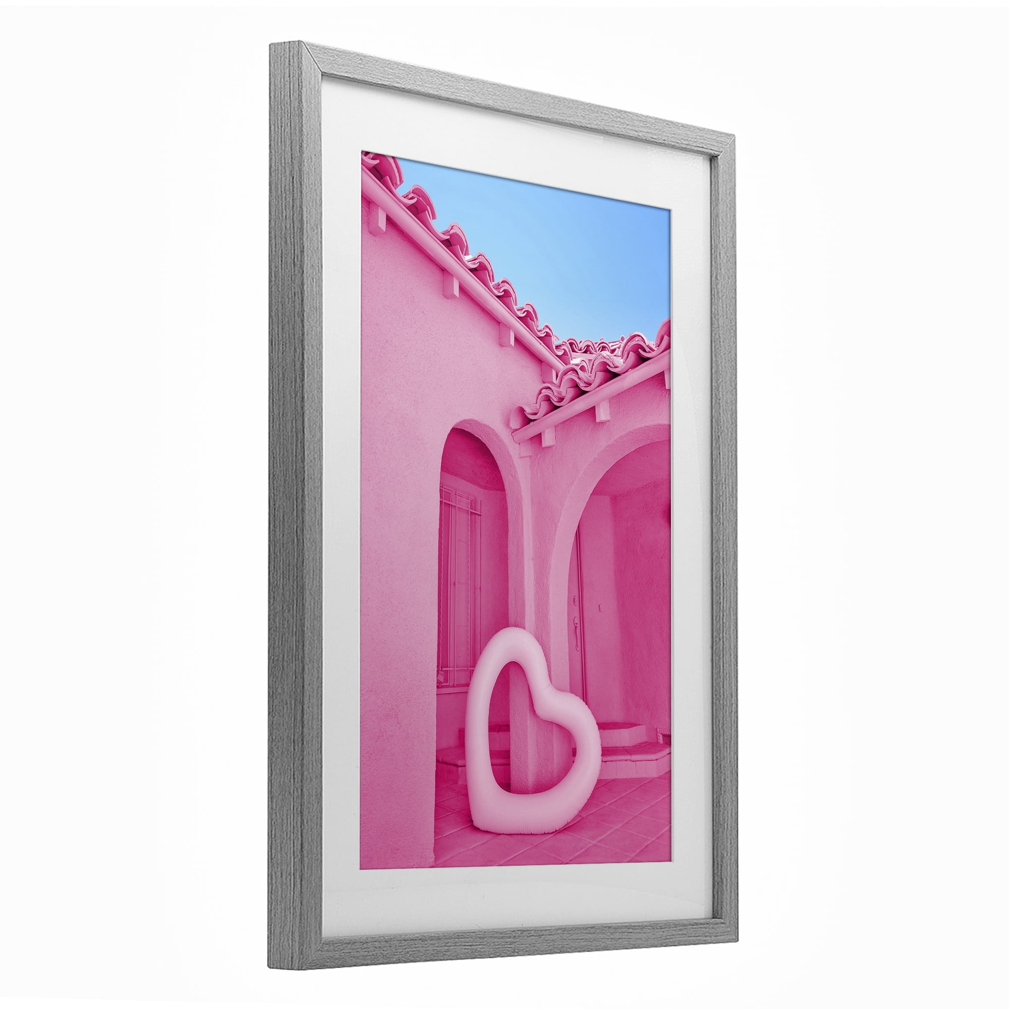 Stupell Industries Pink Pop Heart at Villa Gray Framed Print Under Glass, design by LISH Creative